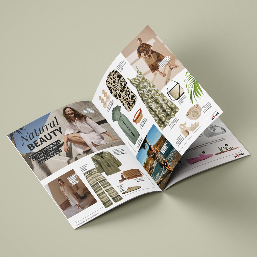 Gestaltung und Layout von Doppelseiten für ein Fashionmagazin