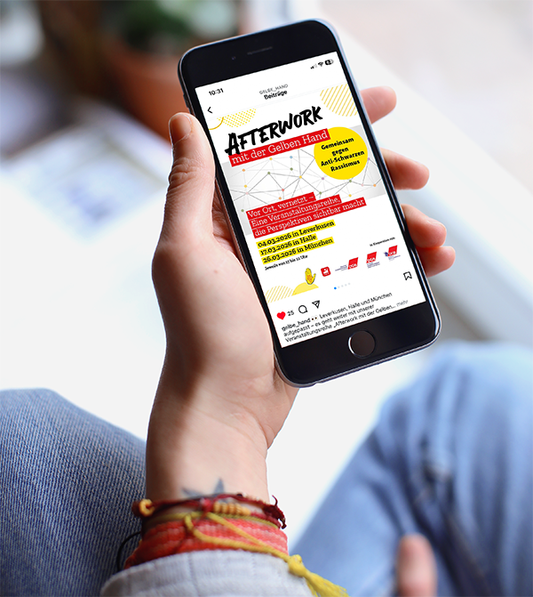 Social Media Material für Afterwork-Veranstaltungen des Aktiven-Netzwerks der Gelben Hand